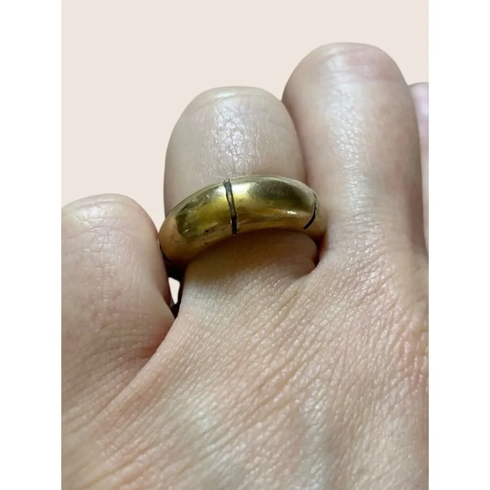 ✨ CHUNKY BRASS STATEMENT RING BRUTALIST MODERNIST SEGMENTED PUFFY DOMED SZ 7